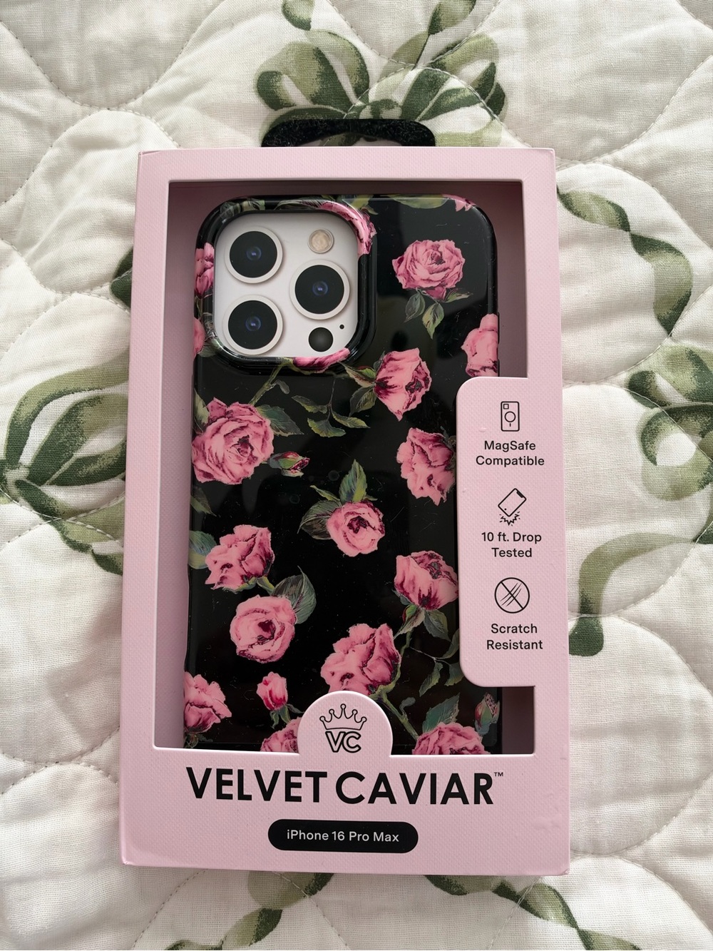 Velvet Caviar Black Case with Pink Floral Design - MagSafe Compatible